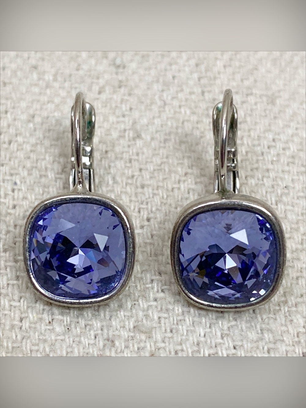 Silver-Tone Ikita Earrings with Violet-Blue Cushion Crystals
